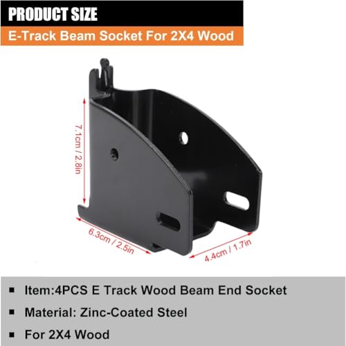 Image of KIMISS 4PCS E Track Wood Beam End Socket, Fit with 2x4 2x6 Add Removable Bar Heavy Duty Storage Lumber Bracket for Truck Trailer Van RV Cargo Trailer (Black)
