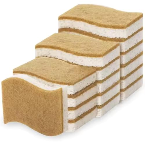 Biologisch Abbaubarer Spülschwamm 12er Set – Kompostierbarer Naturschwamm Aus Sisalfaser und Baumwolle, Umweltfreundlicher...