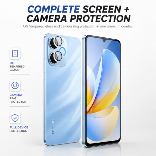 Image of FIRST MART Tempered Glass for Realme P4 Lite 5G with Silver Camera Ring Guard & Installation Kit | HD Clear Edge-to-Edge Screen Protector, Scratch Resistant, Case-Friendly | Pack of 1