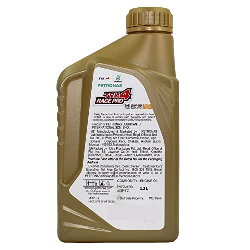 Image of Petronas TVS Tru4 Race Pro 4T SAE 15W-50 Fully Synthetic Sports Engine Oil For Bike By Riders Lubricants (1.2L)