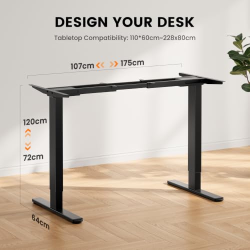 Image of ErGear Dual Motor Standing Desk Frame, Electric Adjustable Legs Compatible Desktop Size 44″-90″, 264 lbs Weight Capacity, 4 Memory Height Settings Stand up Desks Base, Black Frame Only