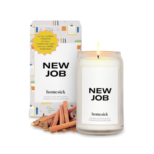 Homesick New Job Scented Candle - 13.75 oz Leather & Cinnamon Scented Natural Soy Wax Blend, Coworker Leaving Gifts for Friends, Goodbye, Going Away, New Beginnings & Congrats on New Job Candle Gift