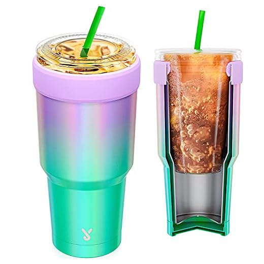 Meoky Double Wall Stainless Steel Iced Coffee Sleeve Reusable, One Size Fits All Coffee Sleeve for Starbucks, Dunkin Donuts, McDonalds (16-24oz, Glitter Lavender)