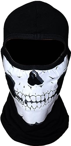 Balaclava Full Face con Estampado de Calavera en Felpa, Protector Negro Plano miniatura 2