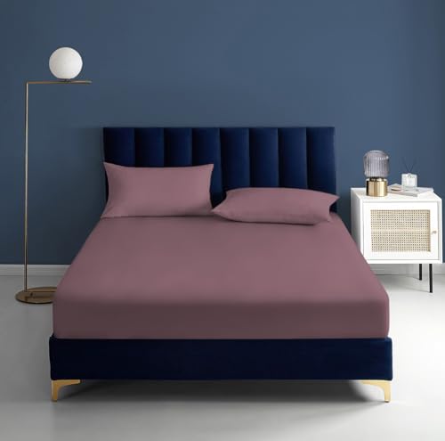 RUN HELIX 135x190 cm Double Fitted Sheet - Deep Pocket 16 inch (40cm) Soft Microfibre Fabric Deep Fitted sheets double bed Elasticated double bed sheet Anti-Fade and Anti-Shrinkage (Light Pink)