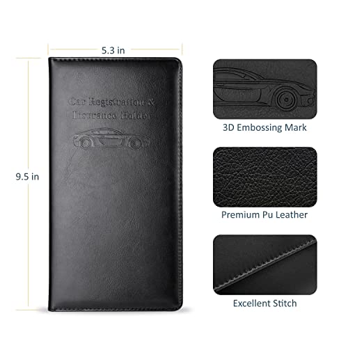 Car Registration And Insurance Holder-Premium Leather Auto Registration And Insurance Card Holder-Vehicle Glove Box Organizer For Driver's License,Car Document Holder,Men Black Car Registration Holder #TOP4