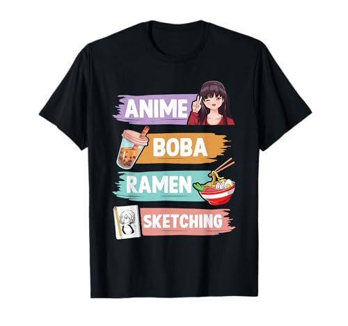 Anime Boba Ramen Sketching Otaku Kawaii Anime Girls Women T-Shirt