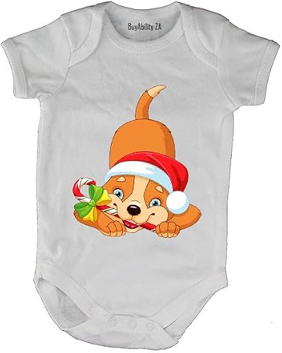 Christmas Candy Cane Dog - Baby Grow