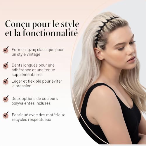 Kitsch Bandeaux zigzag femme, 2 pièces, Écaille et noir – vue 4