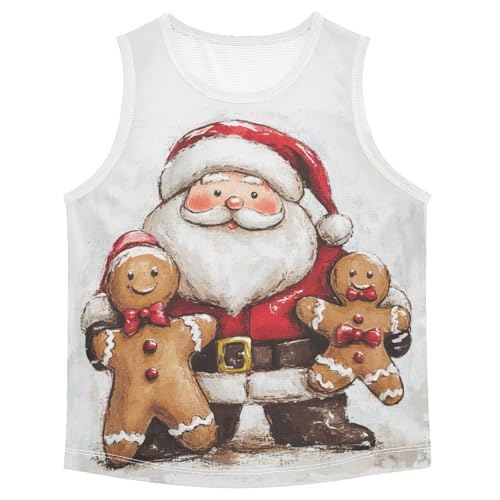 Boys Tank Top Shirts Christmas Santa Clausee and Gingerbread Sleeveless T-Shirts Crew Neck for Kids Clothing Children