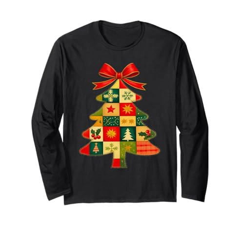 Family Christmas Patchwork Tree Holiday Xmas Vibes Men Women Long Sleeve T-Shirt