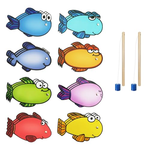 HOOJOJO Magnetic Fishing Game 24 Dry Erase Fish and 2 Wooden Toy Fishing Pole Sight Word Games Educational Toys for Kids Kindergarten & Family