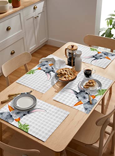 Easter Placemats Bunny Rabbit Carrot Place Mats For Dining Room Dinner Table Gray Buffalo Plaid Washable Table Mats Spring Easter Day Kitchen Decorations Set Of 6 #TOP4
