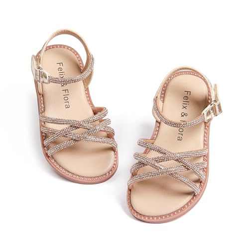 Image of Felix & Flora Toddler Girl Sandals -Flower Girl Dress Shoes Open Toe Little Kid Flats