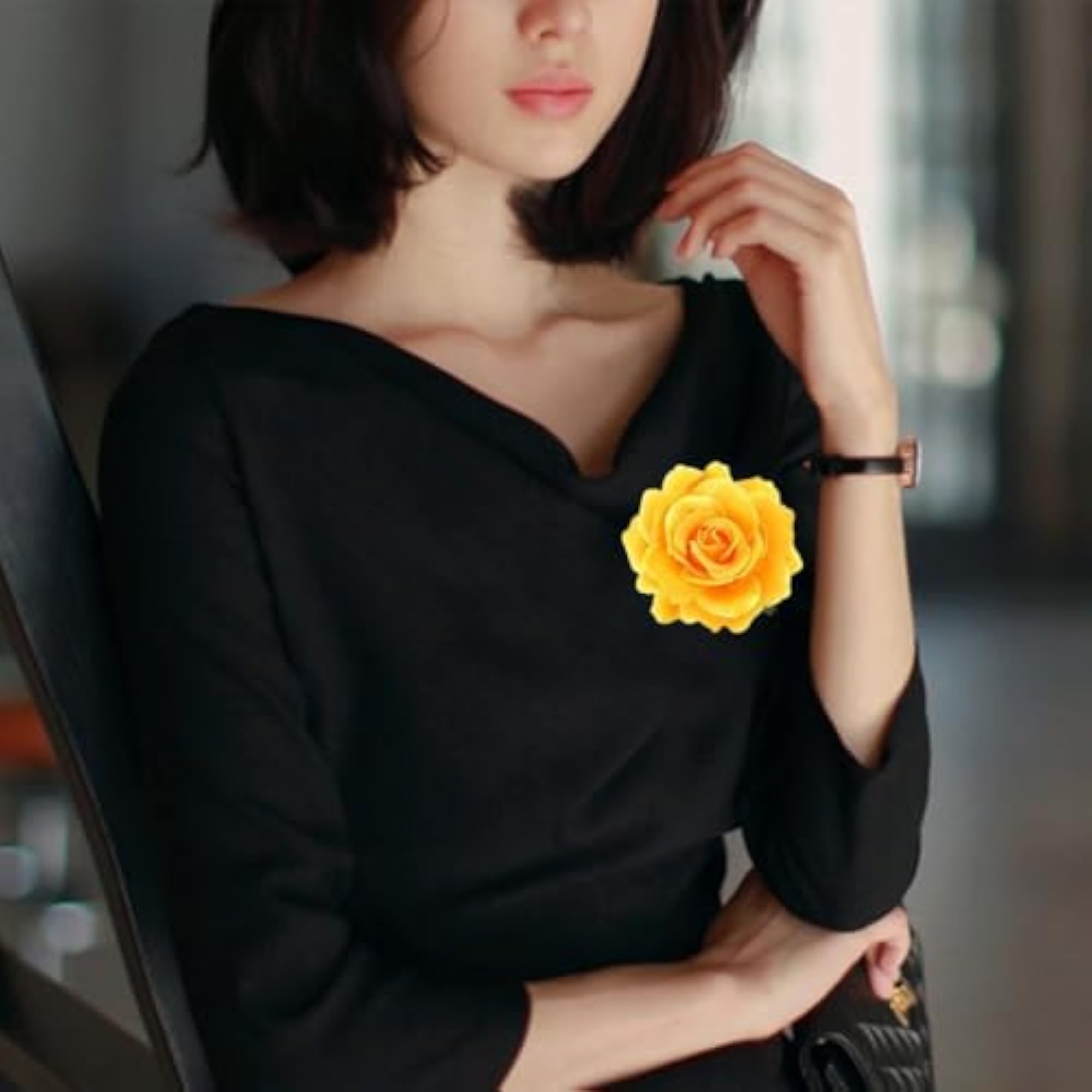 Black & Orange Rose Flower Dual Clips Pack of 2