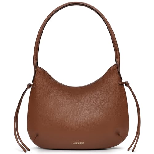 Image of molshine Genuine Leather Crescent Handbag, Hobo Shoulder Bag, Armpit Bag,Party Clutch Purse for Women Lady Model DLK0018 (Caramel Brown)