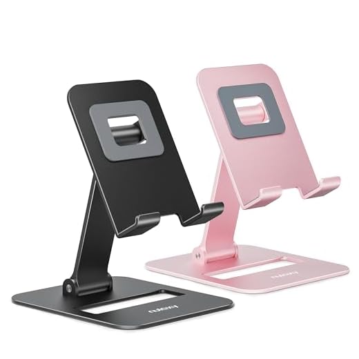 Nulaxy 2 Pack Dual Folding Cell Phone Stand, Fully Adjustable Phone Holder for Desk, Compatible with iPhone 16 15 14 13 12 11, Nintendo Switch, All Phones, Black & Rose Gold