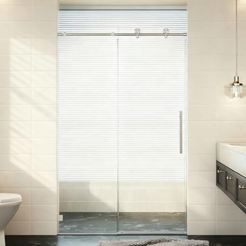 Image of 46-48 inch W x 76 inch H Frameless Sliding Shower Door, Bathroom Soft-Close Shower Glass Doors with 5 /16 inch (8mm) SGCC Tempered Glass and Stainless Steel Hardware, Reversible Installation, Brushed Nickel