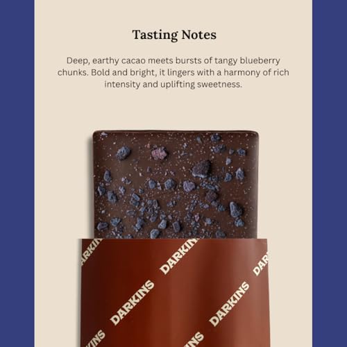 Image of Darkins 70% Dark Chocolate With Blueberries | 2x50gm | Gluten-Free Chocolate | Vegan | Natural | Unrefined Cane Sugar | 50g Each Pack of 2