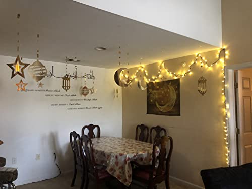 16Pcs Islamic Gold Star Crescent Moon Lantern Ramadan Garland Eid Decoration Home Happy Ramadan Mubarak Party Decor Hanging Streamer Wedding Backdrop Banner Aladdin Birthday Party Supplies #TOP7