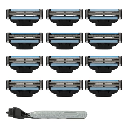 12 PCS Recharges de Lames pour Rasoir Homme, Lame rasoir authentique avec bande lubrifiante, Cartouches haute performance pour rasage précis, confortable et réduction de la pression sur la peau