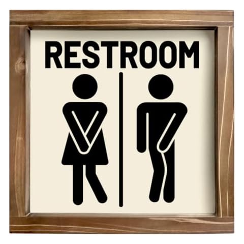Kas Home Bathroom Decor Rustic Wood Funny Bathroom Wall Decor - Funny Bathroom Signs Apartment Decor for Toilet Bathroom Restroom Wall Hanging Plaque (7" x 7", White-RM) Cover