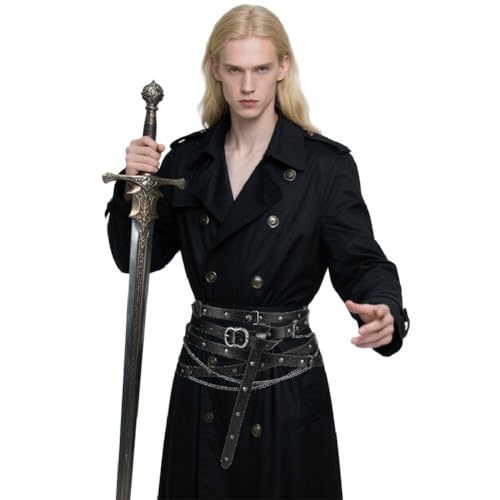 XGOPTS Medieval DIY Faux Leather Metal Chain Belt Ren Faire Adjustable Waist Belt Viking Knight Pirate Skinny Belts for Dress3