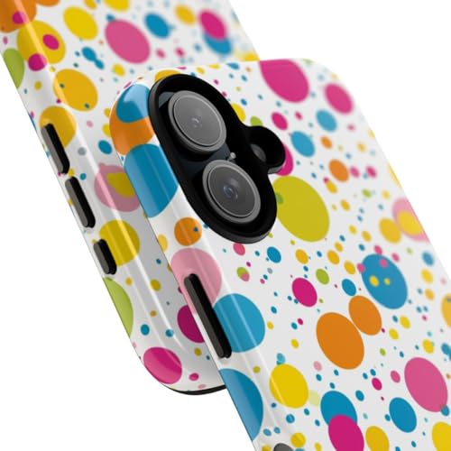 Coque rigide brillante iPhone 16 blanc à motif pois colorés - 2