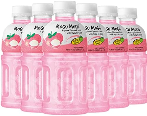 Mogu Mogu (Pack of 6) - Lychee Juice with 25% NATA De Coco (coconut jelly) | Energy Booster |Full of Fruit Fibres|No Added Preservatives and Colours|Juice Bottles Made for Adults and Kids-320ml.
