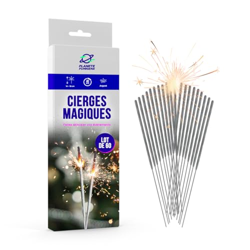 Cierge Magique 40 Secondes - Lot de 60-14/18cm, idéal pour Décoration de Gateaux, Bougie anniversaire étincelante Accessoire mariage - Catégorie F1 -...