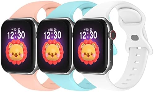 Bandkids 3 Pack Band for Kids Apple Watch Band 38mm 40mm 41mm 42mm 44mm 45mm 49mm,Boys and Girls Sport Apple Watch Bands, Soft Silicone Strap Replacement for iWatch Bands Ultra SE Series 8 7 6 5 4 3 2 1 (38/40/41mm, Gemstone Blue/Light Pink/White)