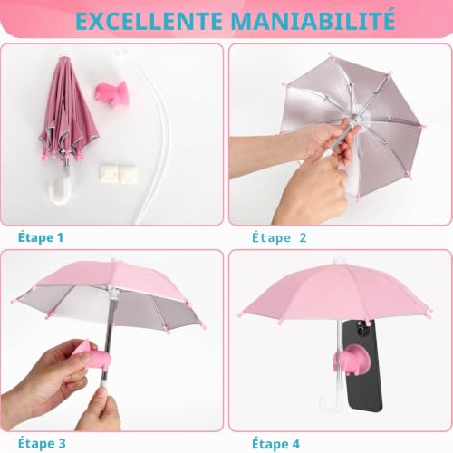 TOPCZY Lot de 2 parapluies pour téléphone portable, anti-reflets et rafraîchissants, protection solaire UV, mini pare-soleil avec ventouse cochon, mignon parapluie pour photographie, vélo, moto – vue 5
