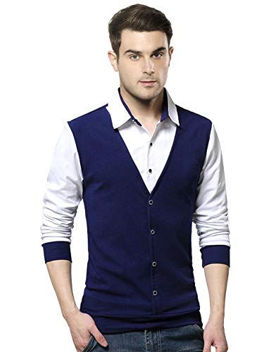 Image of EYEBOGLER Men Solid Regular fit T-Shirt(T16 Navy Blue White L)
