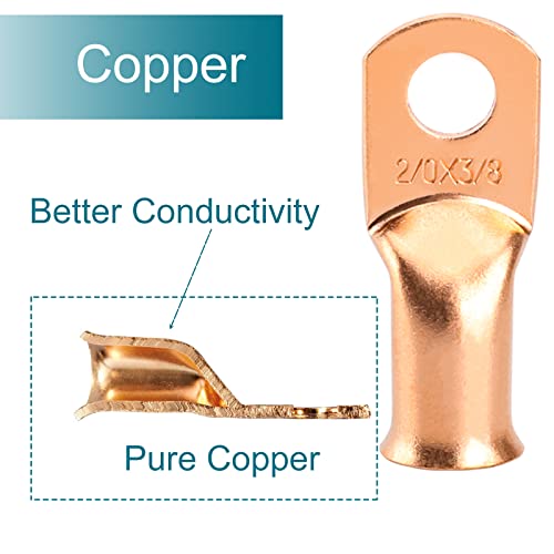 8 PCS Battery Terminal Connectors, Battery Cable Ends Lugs, 1/0 Gauge Wire Connectors, 1/0 AWG 1/4" Stud Ring Terminals, Copper Wire Lugs with Heat Shrink Tubing. by SDZONGES - Image 3