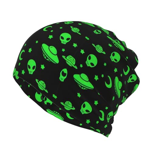 Girls Boys Beanie Caps Chemo Hat, Large Hedging Head Hat Skull Caps for School, Motorcycle, Skate, Fashion Military Tactical Cap Ski Cap (Alien Funny Spaceships Planet Art Bonnets)