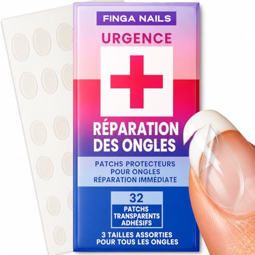 Finga-Nails Pansement pour Ongle Cassé, Pack de 32 – Kit pour Ongle Transparent Adhésif pour Réparer les Fissures – Protection Temporaire Avec ou Sans...