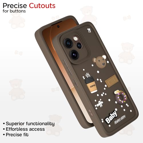 Image of Pikkme Back Cover for Oppo Reno 15 Pro Mini 5G | 3D Bear Silicone Cute & Fun Coffee Cartoon | Full Body Protection Bumper Case (Brown)