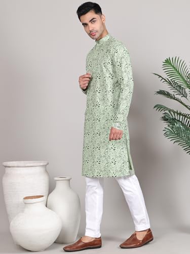 Image of Majestic Man Women's Cotton Regular Fit Casual Ethnic Motifs Printed Mandarin Collar Long Kurta