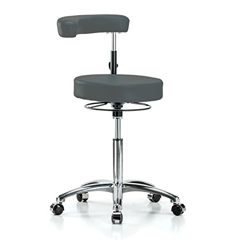 Image of Perch Chrome Rolling Dental Stool Adjustable Height with Procedure Arm | Medium Bench Height 22.5-28 inch | Charcoal Vinyl