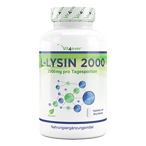 L-Lisina 2000-160 comprimidos - 1000 mg por UN comprimido - De fermentación vegetal - Sin aditivos no deseados - Altamente dosificado - Vegano