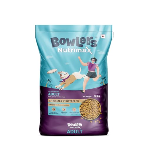 Image of Bowlers Nutrimax Adult Dry Dog Food | Chicken & Vegetables | 10 kg Protein | Smooth Digestion & Healthy Coat Complete & Balanced Nutrition | Enriched with Essential Amino Acids