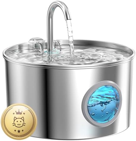 Cat Water Fountain Stainless Steel: Cat Fountain - 74oz/2.2L Water Fountains for Cats - Cats Drinking Waterer Fountains - Automatic Pet Waters Dispenser - Dog Bowl - for Pets& Small Animals