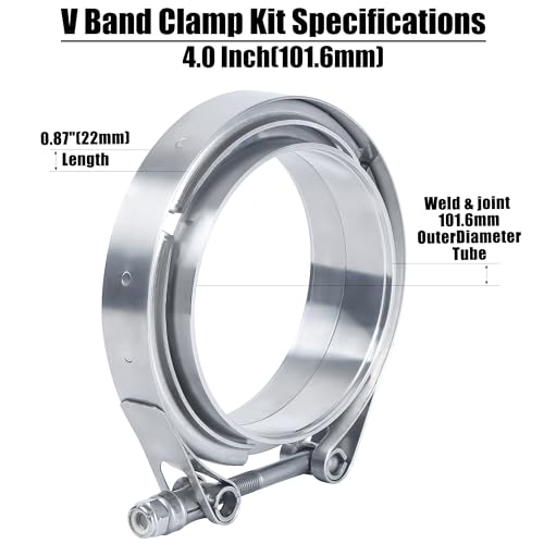 Vitonsbay Exhaust Clamp, 4.0 Inch V Band Clamp Coupling with Flange Male Female Stainless Steel(1Pcs) by Vitonsbay - Image 2