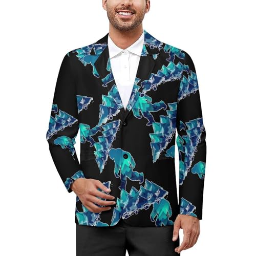 Bigfoot Pawprint Sasquatch Mountains Men's Suits Dress Business Formal Suit Print Jackets Coat for Wedding Party