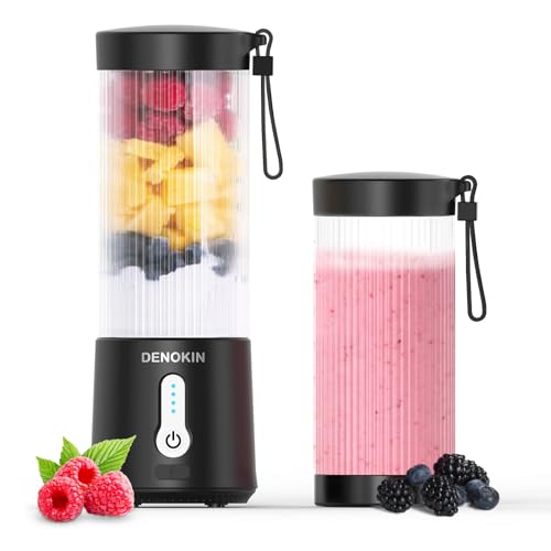 DENOKIN Mixeur portable / Blender / Smoothie Maker, gobelet de 450 ml, sans fil et mini blender rechargeable USB-C