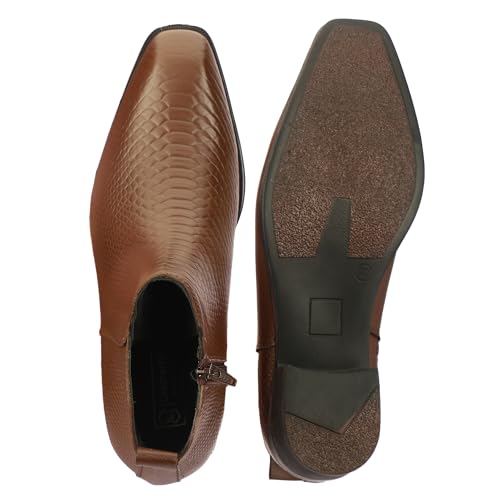 Image of Men's Chelsea Boots with Zipper closure | Croc Textured Leather | Cuban Heel | Italian Design | TPR Sole | Cushioned Insole
