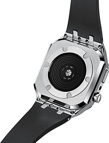 Boîtier montre de luxe acier inoxydable bracelet caoutchouc Apple Watch 45 mm robuste