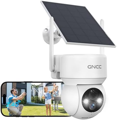 GNCC 2MP Überwachungskamera Aussen Akku Solar mit 360° PTZ(1 Stück) | Farbnachtsicht, KI-Erkennung, SD Card/Cloud, Zwei-Wege-Audio, Sofortbenachrichtigung, IP65 Wetterfest, 2.4G, A