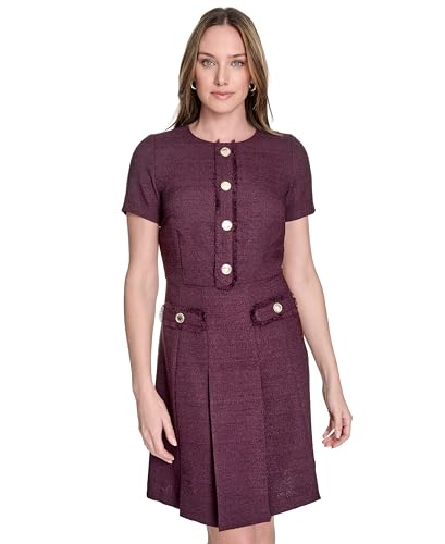 Image of Tommy Hilfiger Women's Soft Hand Boucle Short Sleeve Button Front A-line Dress