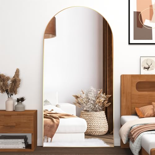 La mejor selección de Espejos de suelo los preferidos por los clientes. 50 CONGUILIAO Espejo de Longitud Completa Dorado de 180 * 80cm, Marco de aleación de Aluminio, Espejos arqueados con pie, Espejos de Cuerpo Completo, Espejo de Pared, Espejo de...